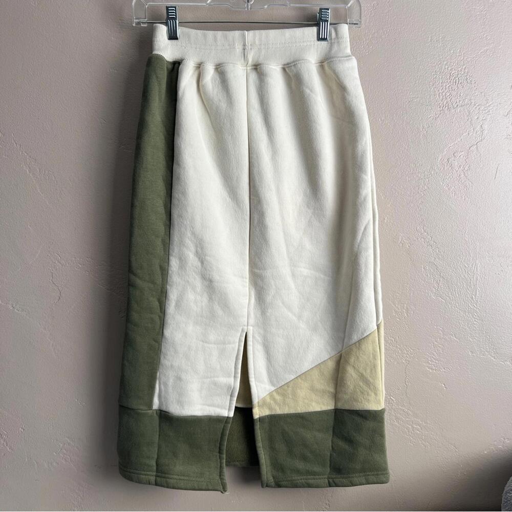 NWT Anthropologie Daily Practice Colorblock Midi Skirt Green Cream Athleisure - Picture 8 of 8
